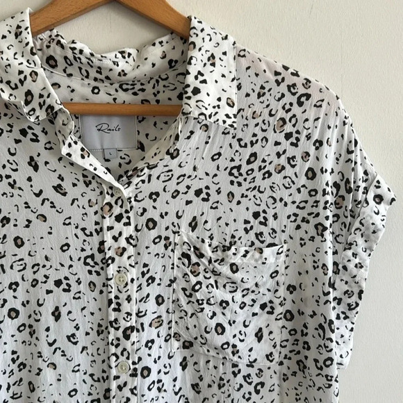 Rails Whitney white/brown leopard print short sleeve button down shirt top L - Picture 5 of 9